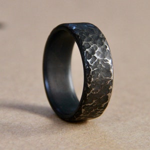 Hammered, Blackened Titanium Ring, Handmade Dark Grey Titanium Wedding Band, Mens ring