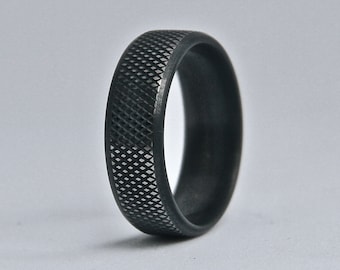 Knurled Titanium, Diamond Pattern, Blackened Titanium Ring, Handmade Grey - Black Titanium Wedding Band, Mens ring