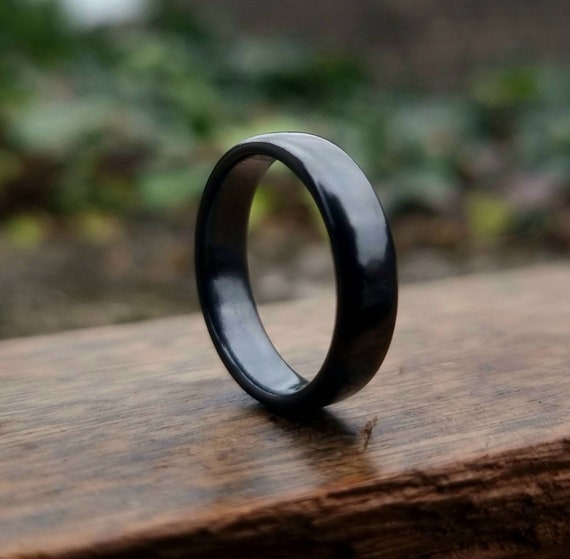 Men's Black Zirconium Ring Brushed with Grooved Center Beveled Edge l