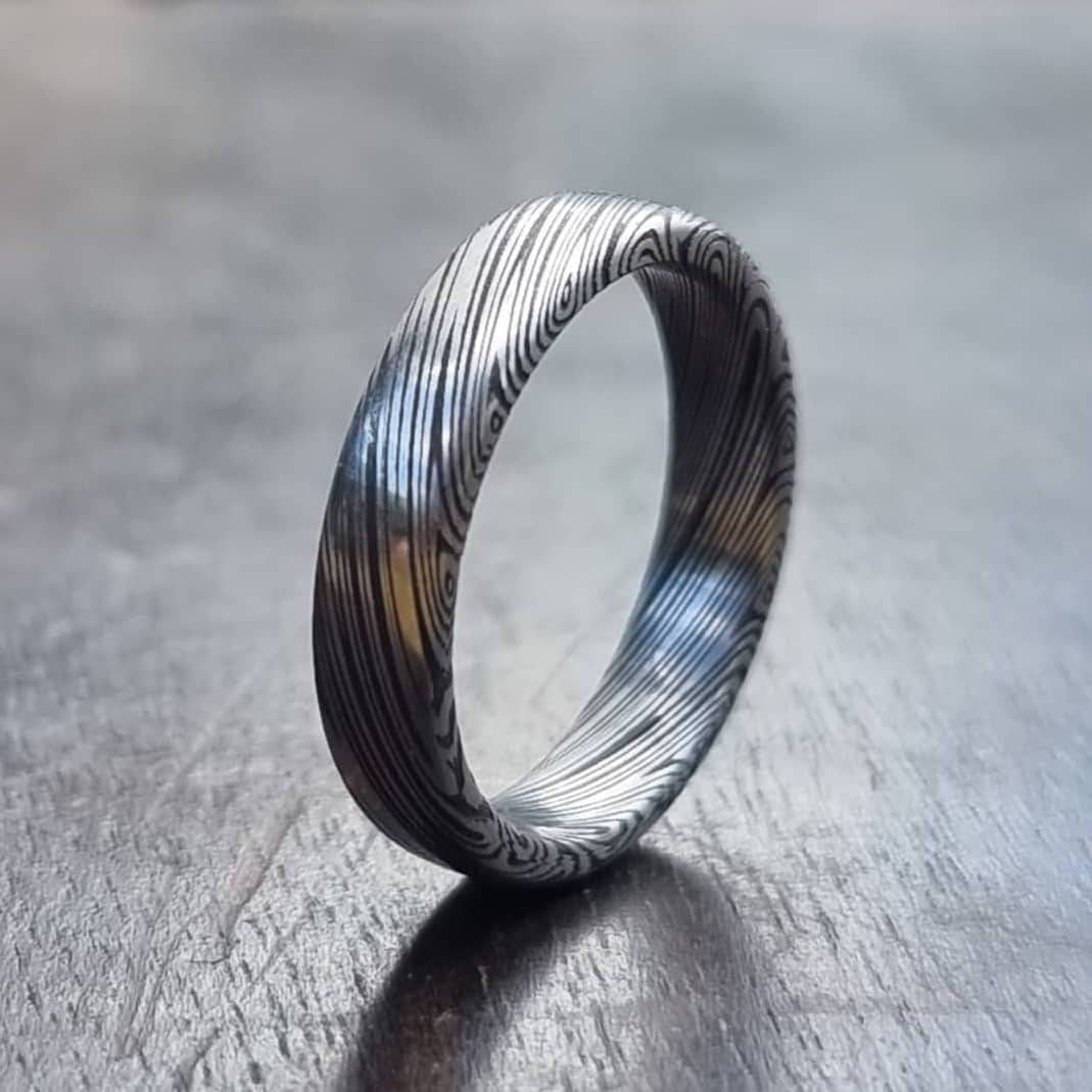 Damascus Steel Ring, Stainless Damascus Steel Wedding Band, 100