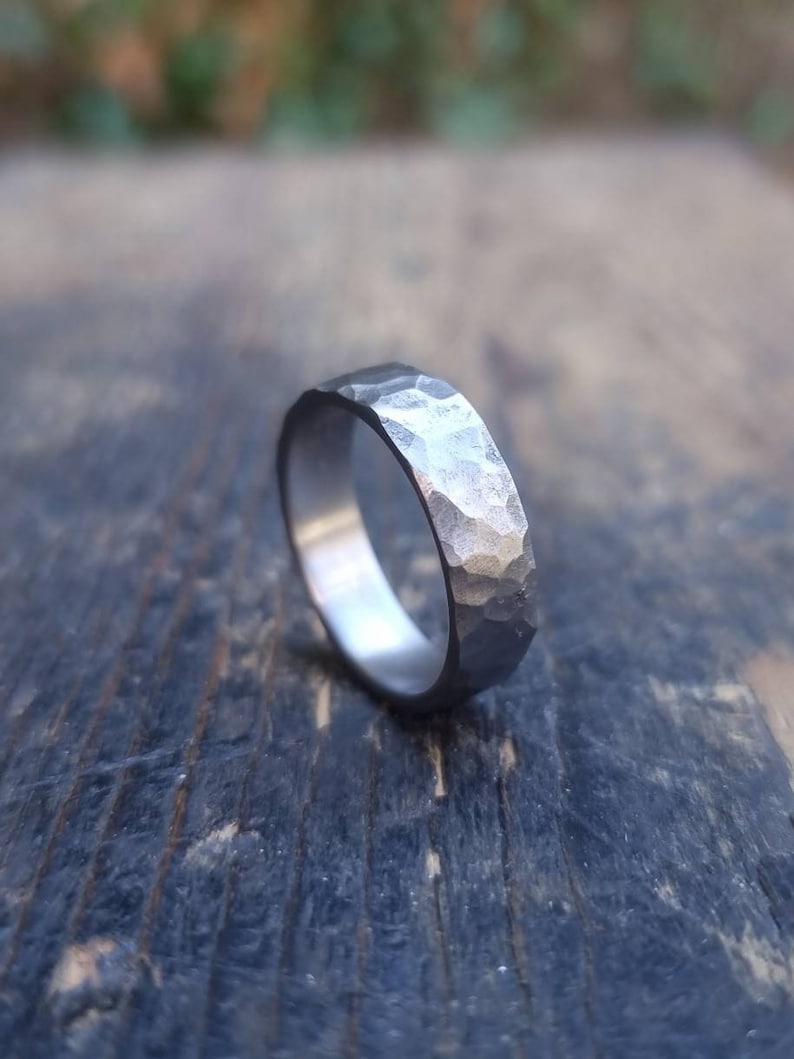 Hammered Titanium Ring, Handmade Titanium Wedding Band, Mens ring image 7