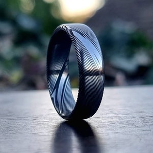 Damascus Steel Ring, Stainless Damascus Steel Wedding Band, 100% Stainless High Contrast Black & Silver Ring, Cosmos Pattern