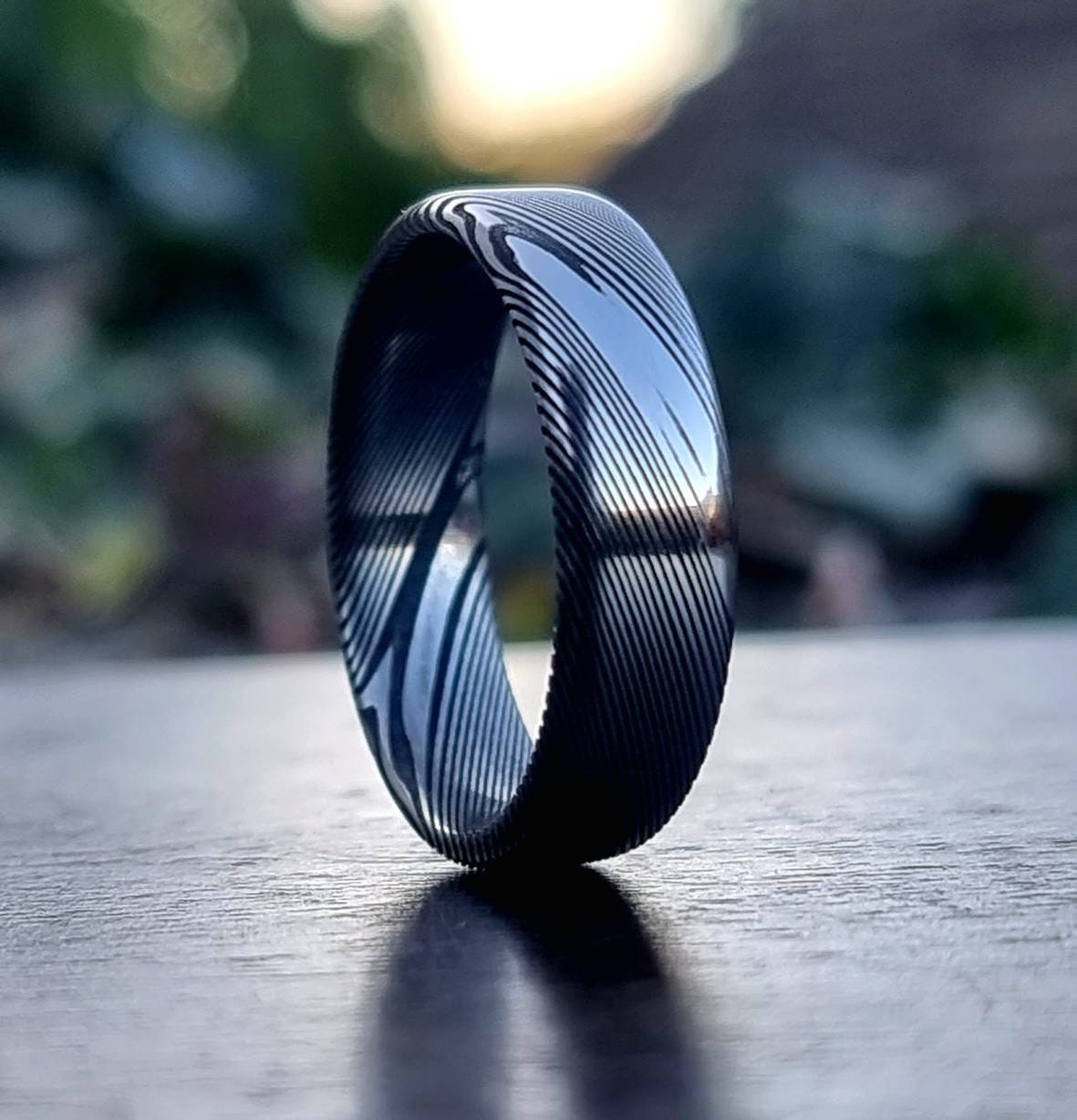 Black Damascus Steel Rings