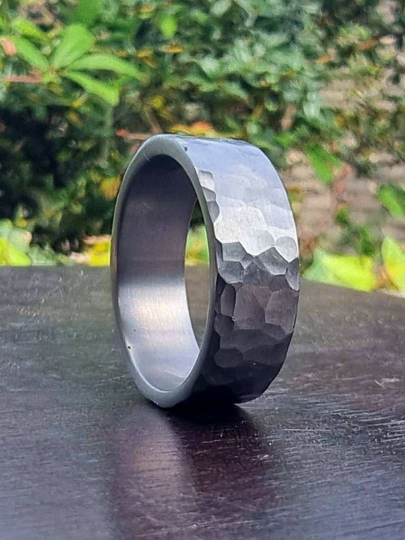 Hammered Titanium Ring, Handmade Titanium Wedding Band, Mens ring image 8