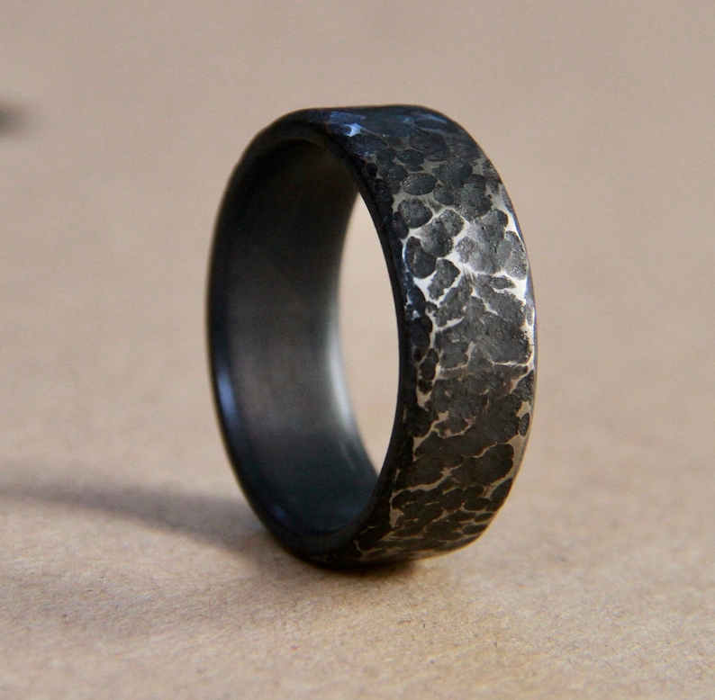 Hammered Blackened Titanium Ring Handmade Black Titanium image 1