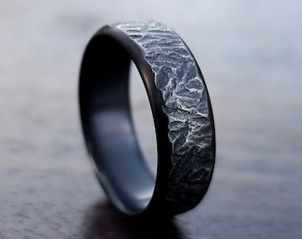 Hammered Titanium Ring, Textured, Blackened & Distressed Finish, Handmade Titanium Wedding Band, Mens ring