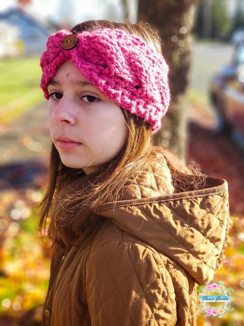 Headband brown braided alpaca kids child/'s ear warmer crochet