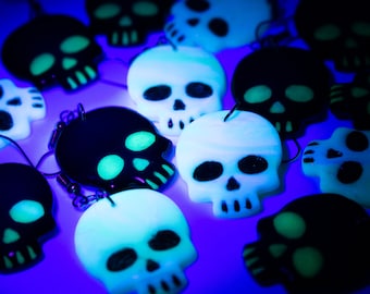 Glow in the Dark Skull Earrings, Polymer Clay, Halloween