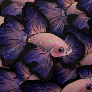Adesivo Peixe Betta Roxo e Rosa - Brilhante
