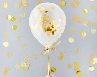 5 Gold Mini Confetti Balloon Wands