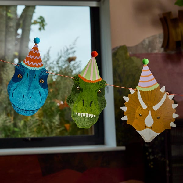 Guirnalda de tarjetas de dinosaurios para fiestas de 4 m