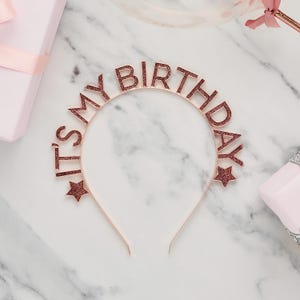 Rose Gold  &#39;Happy Birthday&#39; Glitter Filled Metal Headband