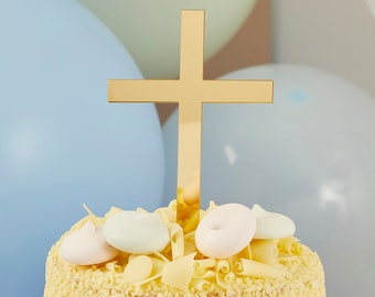 Złoty Krzyż Akrylowa Ozdoba Na Tort