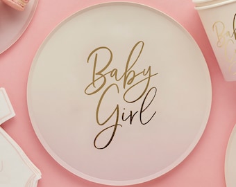 Lot de 8 assiettes roses en carton « Petite fille »