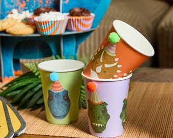 Party Dinosaur Pom Pom Paper Cups - Pack of 6