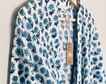 Blue Robe, Floral Robe, Cotton Robe, Cotton Kimono, Mens Robe,  Womens Robe, Bridal Robe, Bridesmaid Robe, Beach Coverup, Maternity Robe,