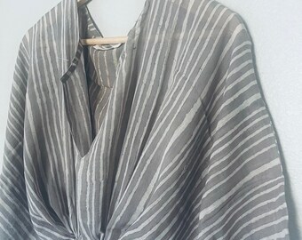 Kaftan, Gray Kaftan, Grey Caftan, Gray Maxi Dress, Floral Kaftan, Beach Coverup, Midi Dress, Stripe Dress, Cotton Dress, Cotton Caftan,