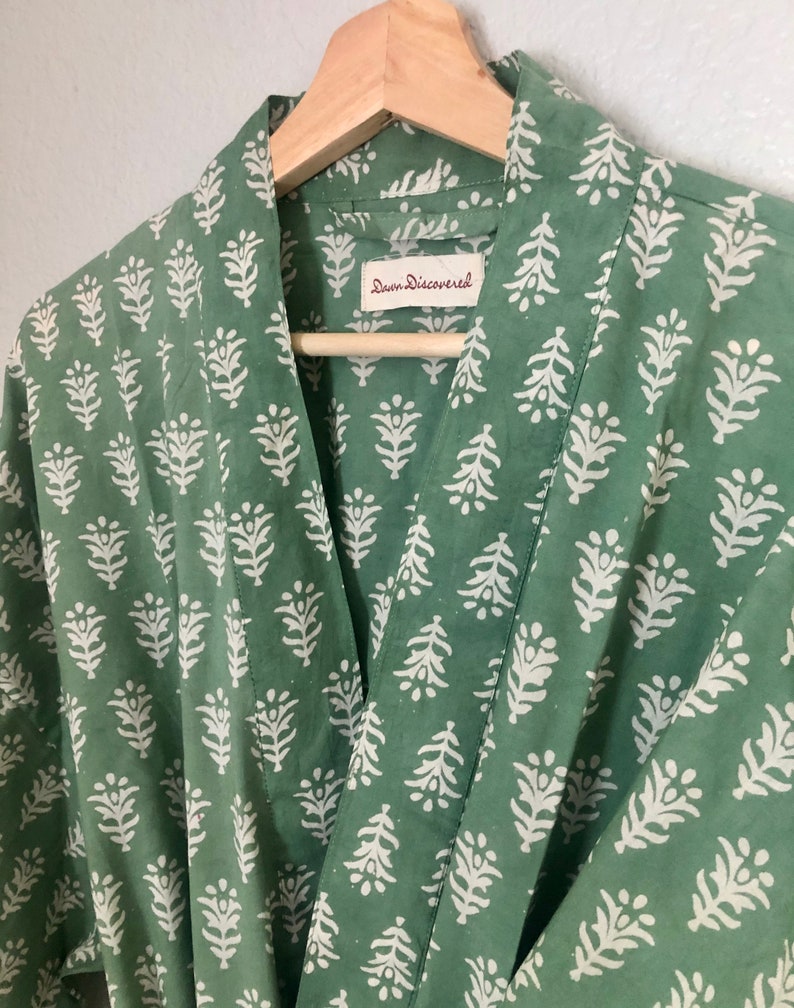 Sage Green Cotton Robe, Cotton Kimono, Cotton Mens Robe, Cotton Womens Robe, Unisex Robe, Bridal Robe, Bridesmaid Robe, Duster, Cardigan image 1