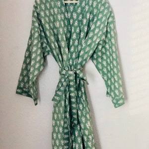 Sage Green Cotton Robe, Cotton Kimono, Cotton Mens Robe, Cotton Womens Robe, Unisex Robe, Bridal Robe, Bridesmaid Robe, Duster, Cardigan image 3