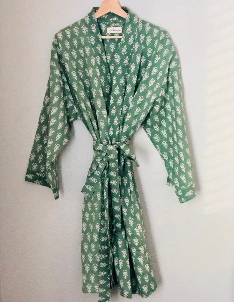 Sage Green Cotton Robe, Cotton Kimono, Cotton Mens Robe, Cotton Womens Robe, Unisex Robe, Bridal Robe, Bridesmaid Robe, Duster, Cardigan image 3