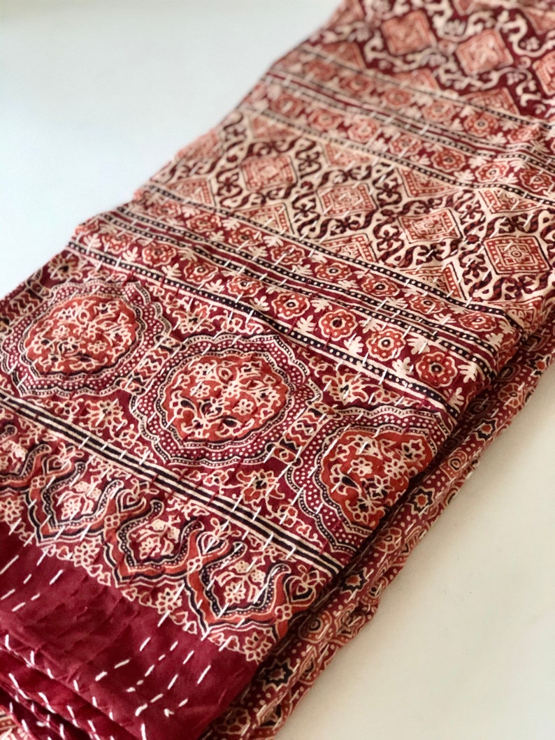 Red Burgundy Cotton Kantha Quilt Queen Bedding Coverlet | Etsy