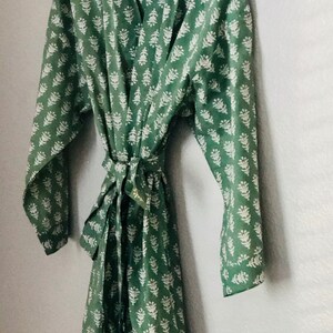 Sage Green Cotton Robe, Cotton Kimono, Cotton Mens Robe, Cotton Womens Robe, Unisex Robe, Bridal Robe, Bridesmaid Robe, Duster, Cardigan image 2