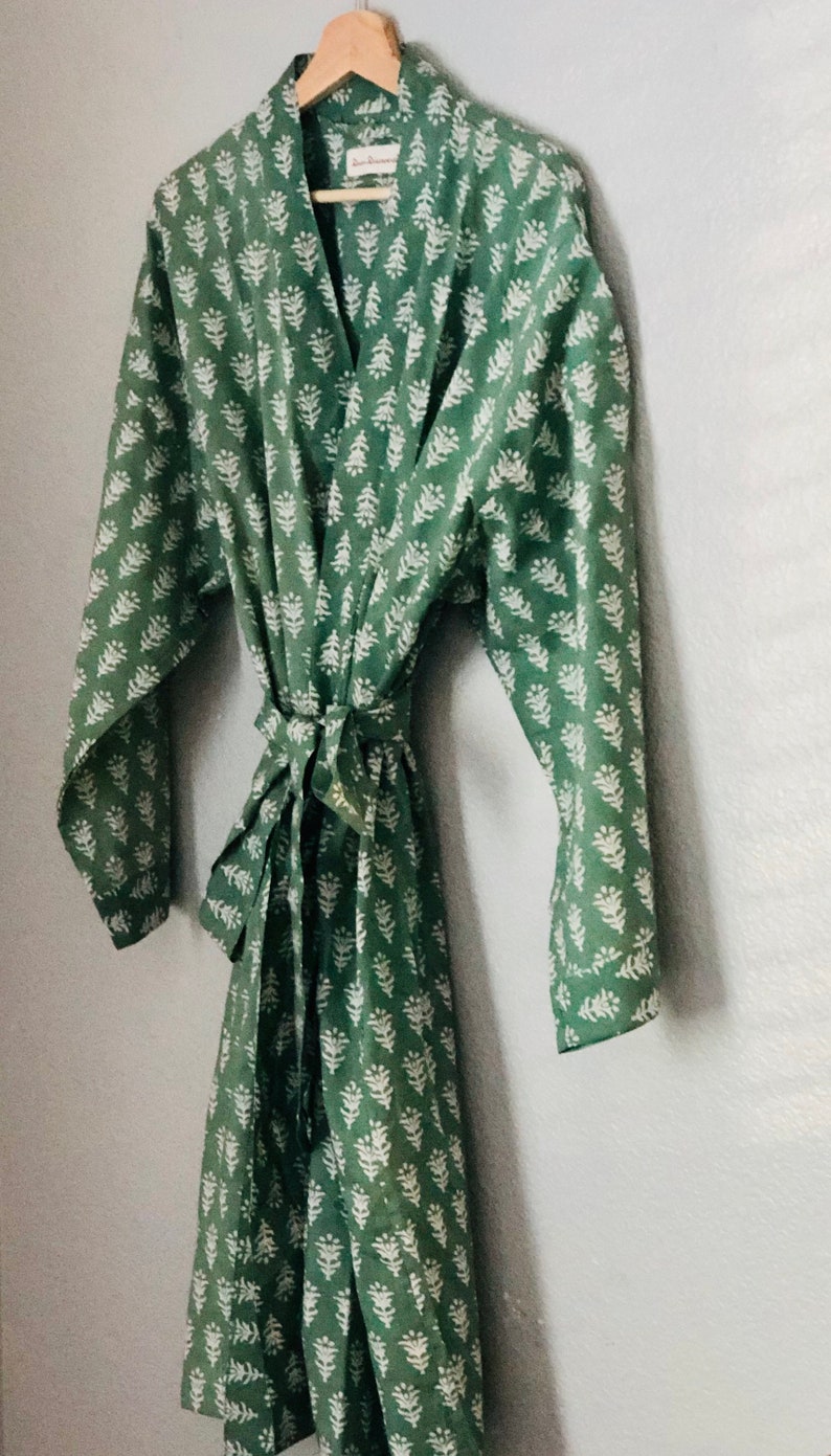 Sage Green Cotton Robe, Cotton Kimono, Cotton Mens Robe, Cotton Womens Robe, Unisex Robe, Bridal Robe, Bridesmaid Robe, Duster, Cardigan image 2