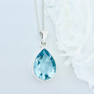 Aquamarine Pendant Necklace - Sterling Silver Chain Necklace - March Birthstone Necklace -Teardrop Aquamarine Necklace