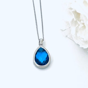 Blue Sapphire Pendant Necklace -September Birthstone Necklace - Gift for her - Sapphire Chain Necklace - Sapphire Teardrop Necklace