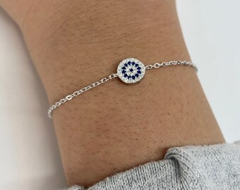 Evil Eye Bracelet, 925 Silver Bracelet, Talisman Bracelet, Greek Evil Eye Protection Charm, Ornate Jewelry, Gift for Her, Gift for Daughter