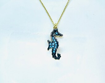 Gold Seahorse Pendant, 24K Gold Filled Chain Necklace , Gold Necklace, 925 Silver Pendant, Gold Sea Necklace, Sea Jewelry