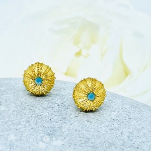 Gold Sea Earrings, 24k Gold Filled Earrings, Gold Stud Ocean Earrings, Sea Urchin Earrings, Gift for her, Ocean Jewelry, Silver Earrings