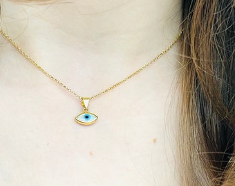 gold evil eye pendant necklace, Minimalist Evil Eye Necklace, 14K gold filled chain necklace, friendship necklace, good luck necklace