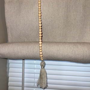 set of 2, Farmhouse, farmhouse style, boho, bohemian, shabby, cottage, wood beads, wooden beads, curtain tie-ups, tie backs, tassel