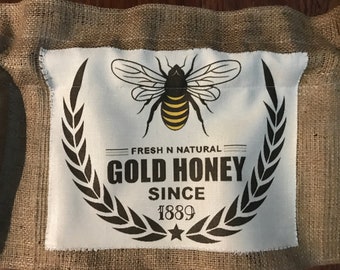 Approximately 39” wide  Farmhouse honey bee feed sack country, valance / curtain.
