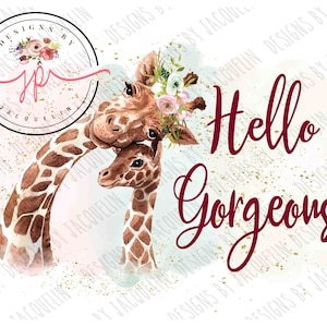 Girafe bonjour magnifique, maman et bébé, animaux, sac fourre-tout, t-shirt, art imprimable - fichier téléchargeable PNG. Sublimation. Conception de sac de maquillage