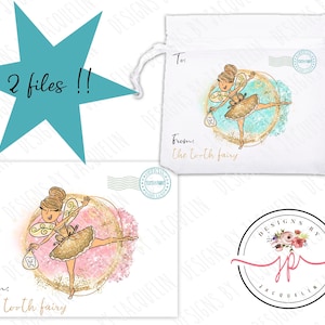 Zahnfee blau & rosa Tasche / Karte. Enthält 2 Dateien!, png, druckbare Datei, Sublimation digitale Datei