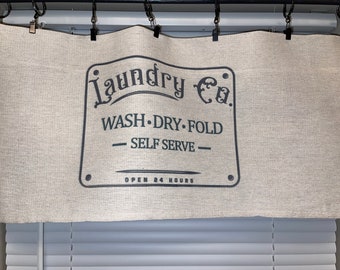 Farmhouse style, ranch, southern, laundry, shabby, feed sack, drop cloth, laundry curtain, Bathroom Curtains , Window Treatments, valance