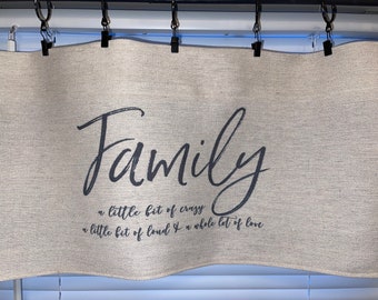 family valance, Farmhouse style, southern, boho, ranch, shabby, feed sack, drop cloth, curtain, Bedroom Curtain, Window Treatments, valance