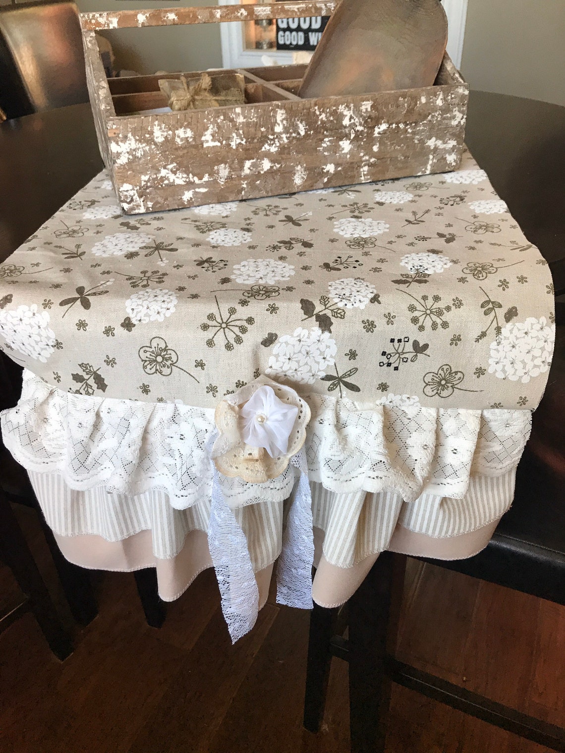 55 Farmhouse Table Runner With Vintage Lace and Ruffles Etsy