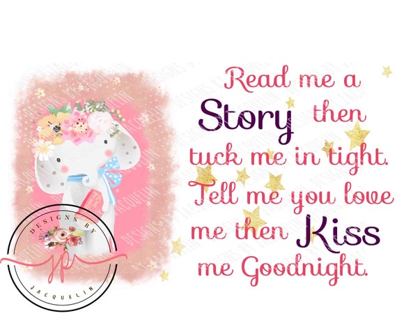 Elephant Read me a story, tuck me in Reading pillow sublimation design, png download.