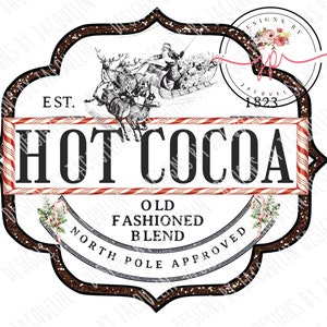 farmhouse Christmas hot cocoa tumbler mug label  PNG,  candy cane vintage, retro, waterslide,  printable art, digital download, sublimation