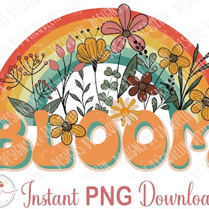 Bloom, retro, vintage, rainbow, 80's, old school,  make up bag, t-shirt, tote bag, printable art, PNG downloadable file. Sublimation.