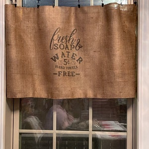 Farmhouse style, shabby, burlap sack, farm, bathroom curtain, feed sack, bath décor, farmhouse, Bathroom Curtains , Window Treatments