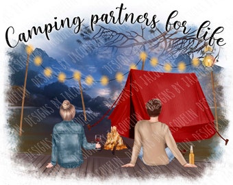 Camping partners for life, camp, outdoors,  best friends, bridal shower, png, clip art, sublimation, printable art, camper