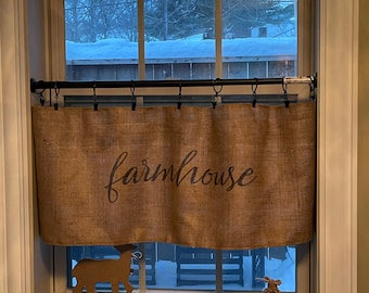 Farmhouse style, shabby, burlap sack, farm, farmer, farmhouse, feed sack, Kitchen Curtains, Bathroom Curtains, Window Treatments
