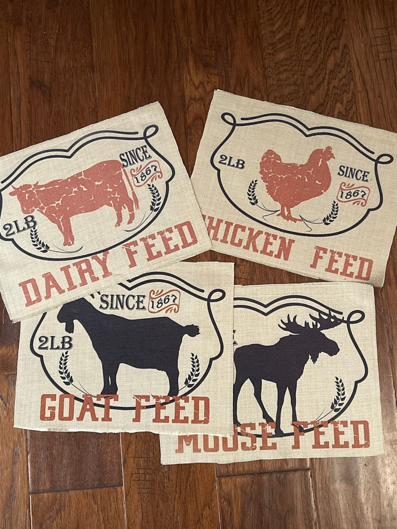 Farmhouse, country, feed sack, patch, each app. 9x11.5, set of 4. Great for sewing on pillows or curtains etc free shipping image 2