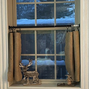 Includes 2 19 wide panels Farmhouse coffee kitchen burlap feed sack country, café curtain image 3