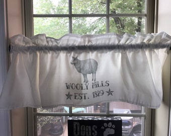 40” wide Farmhouse sheep shabby French country, valance / curtain.