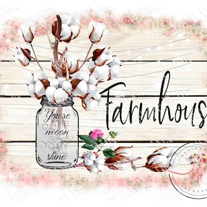 Includes 2 files (farmhouse & blank) Vintage mason jar with cotton to personalize.  Southern, farmhouse, clip art, digital, printable art.